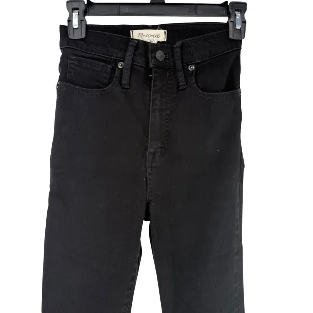 Madewell Jeans Size 24 Black Distressed Stretch 11 Inch High Rise Skinny Frayed